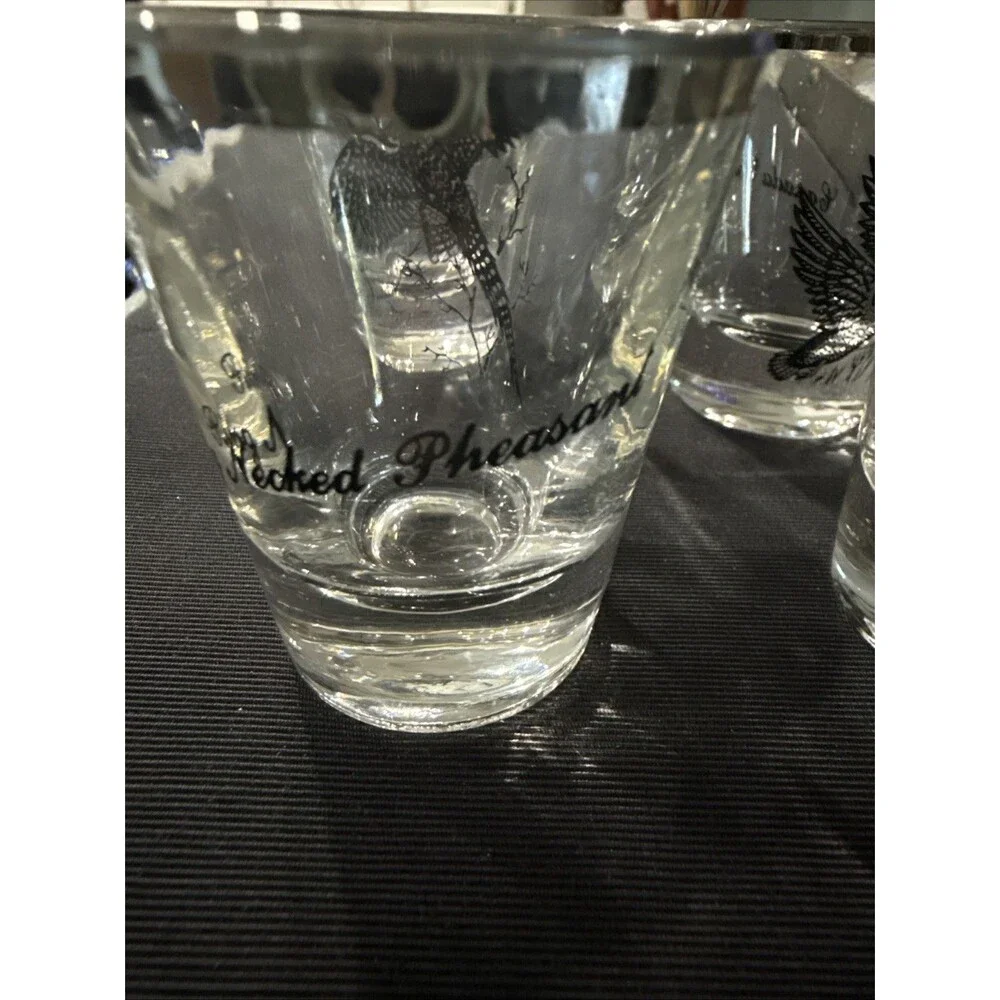 VTG Federal Glass Set 4 Goose, Pheasant, Grouse, Canvasback Clear/Black/Silver